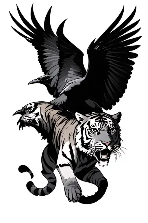 Tiger And Crow Flying