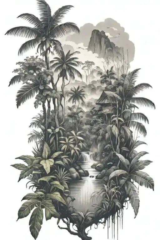 Rainforest Landscape Tattoo Featuring Elements