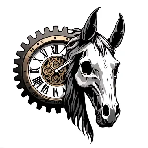 Clock Cogs Horse Skull