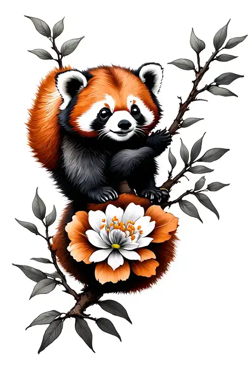 Beautiful And Red Panda Stitch On Branch Flower Branch