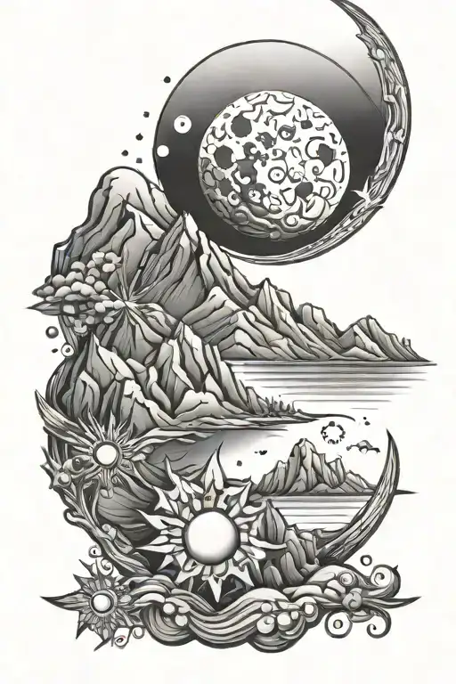 Moon And Sun Stars Mountains