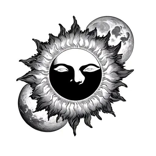 Giant Sun With Moon Surrounded