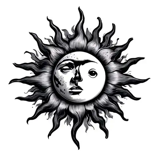 Simple Giant Sun With Moon Surrounded