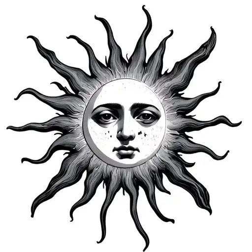Simple Giant Sun No Face With Moon Surrounded