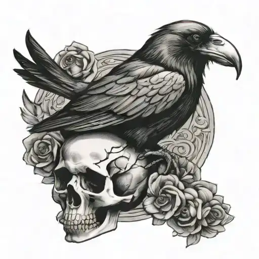 Dark Raven Perched On A Skull