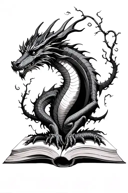 Book With Dragon Coming Out And Vines On Book