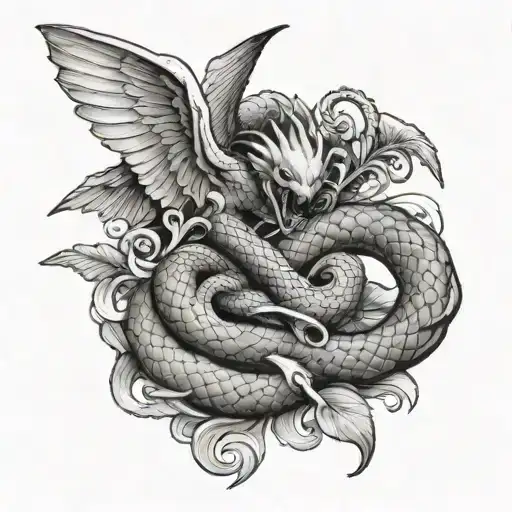 Serpent Being Stabbed By Baby Angels Flying