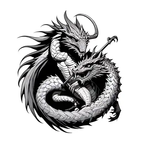 Celtic Warrior Battling A Dragon