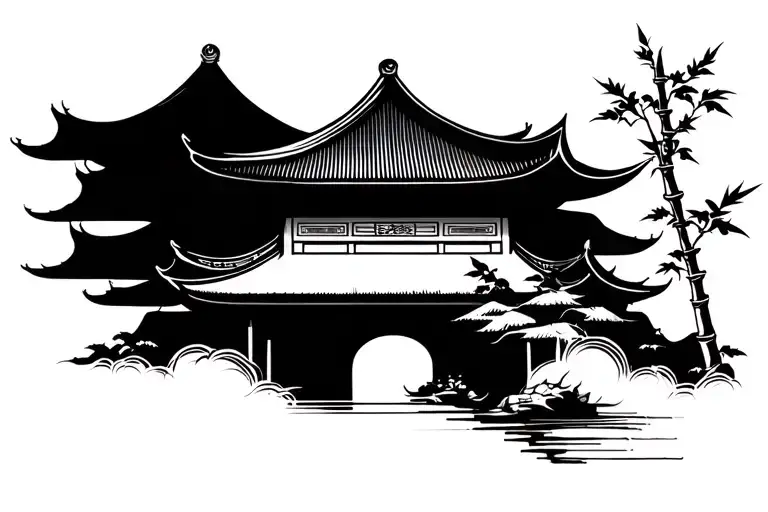 Bamboo And Chinese Temple