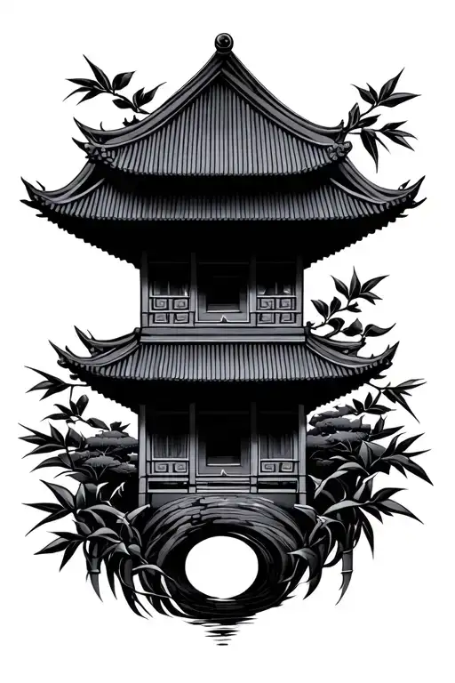 Bamboo And Chinese Temple