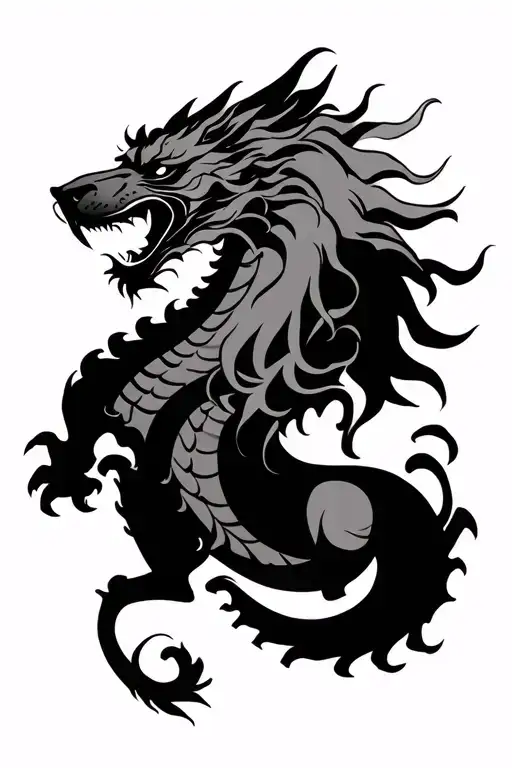 Half Dragon Half Lion Shin Tattoo Design