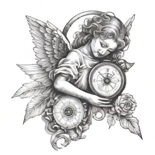 An Angel Holding A Compass With Roman Numerals Indicating Directions Galaxy
