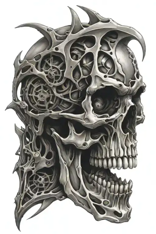 Bio Mech Skull With Skin Rip