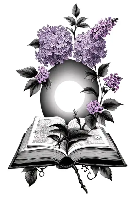 Sunrise And Sunset Inside Of An Open Book With Lilacs