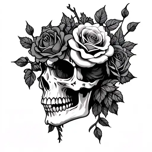 Skull And Thorny Roses