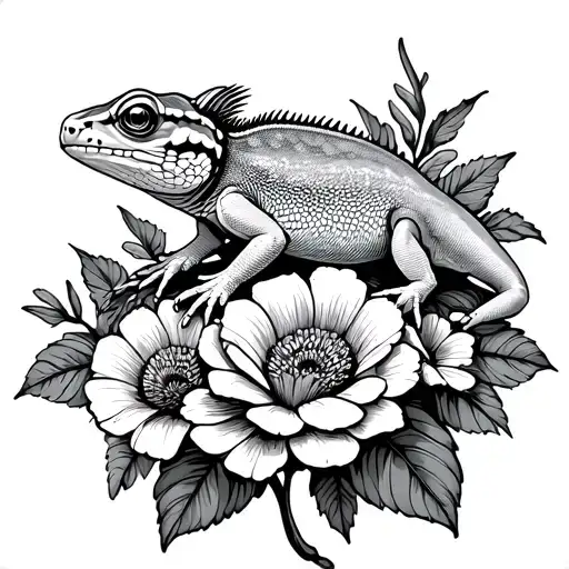 A Fine Line Mozart Gecko On Top Of Flowers