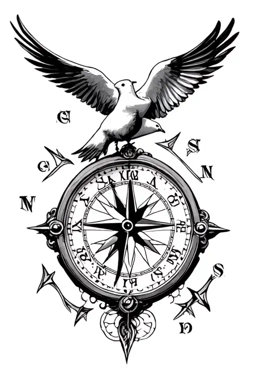 Half Compass Half Clock With Doves Flying