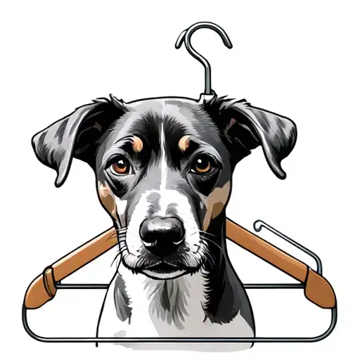 Portrait Of Dog In A Clothes Hanger Because His Name's Hanger