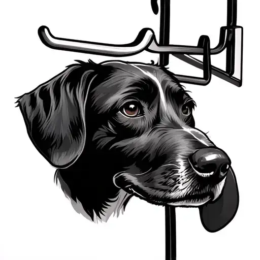 Portrait Of Dog With A Clothes Hanger Because His Name's Hanger
