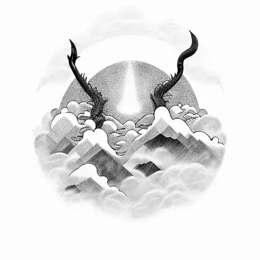 A Mountain Range With Clouds Forming Mythological Creatures