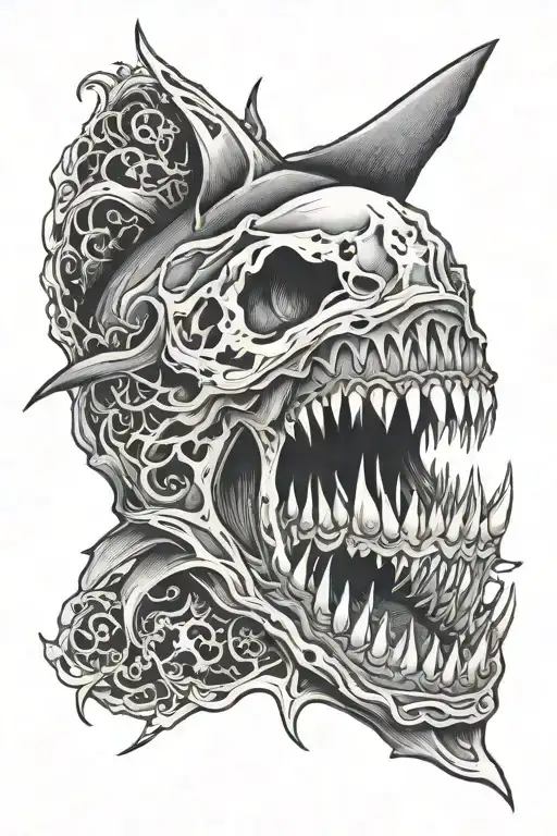 Shark Jaws Skeleton With Ocean Inside