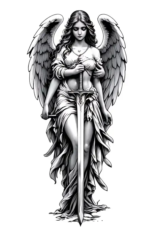 Female Angel Holding Sword Downwards