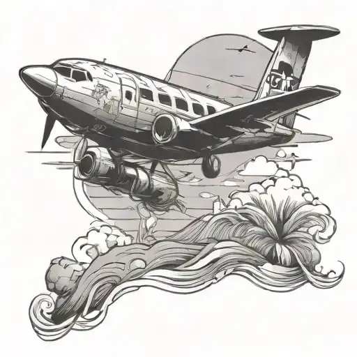 Beach Scene With Airplane Flying