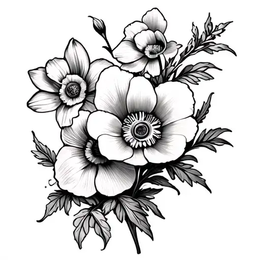 Forget Me Not Flowers Daffodil Iris Poppy On Vine