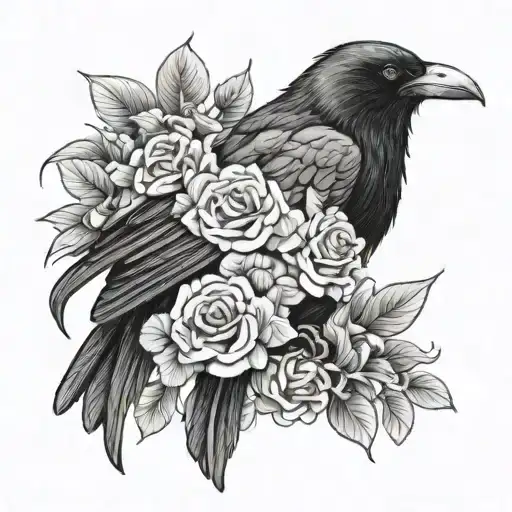 Raven With Flowers