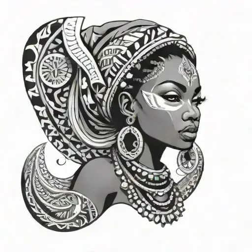 Beautifull African Woman Dancing Eyes Looking Forward Minimalism Design Tribal Style