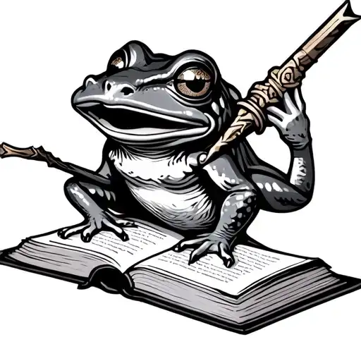 Wizard Frog With A Wand And A Spellbook Open