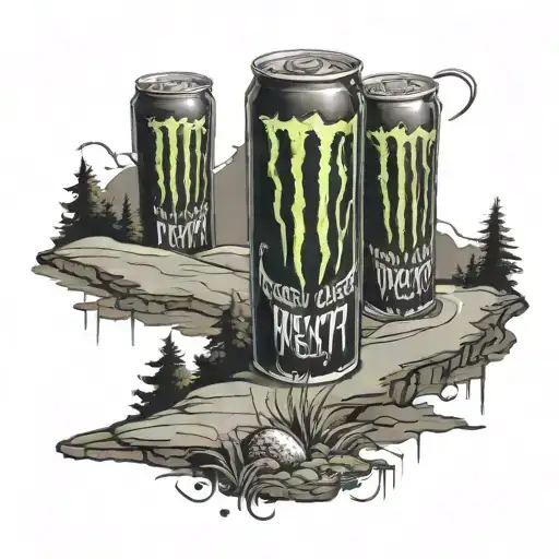 A Golf Course Landscape With Monster Energy Drink Cans As Obstacles