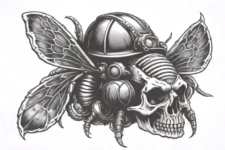 Hard Hat Skull Construction Worker Bee Surrounded