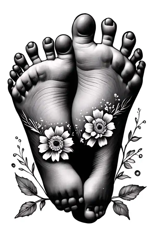 2 Baby Feet With September Flowers