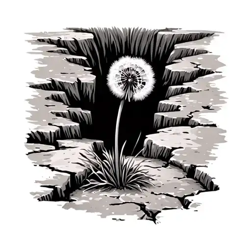 Dandelion Growing Out Of Crack In Sidewalk