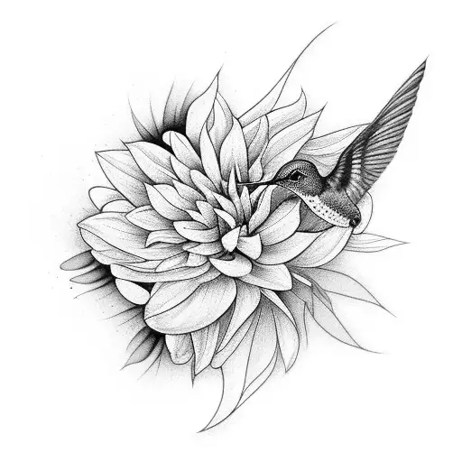 Hummingbird With Dahlias