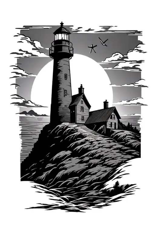 Lighthouse In A Hill With Cross Silhouette In The Light
