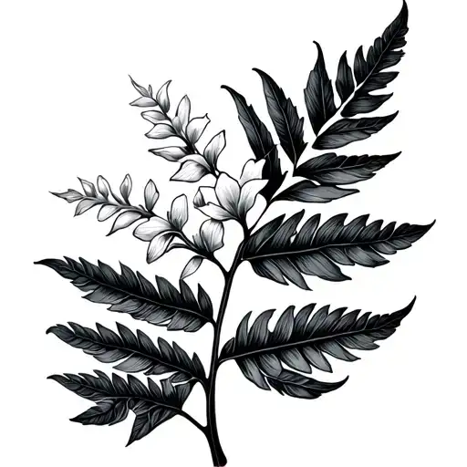 Half Sliver Fern Leaf Half Freesia Flower Blooming