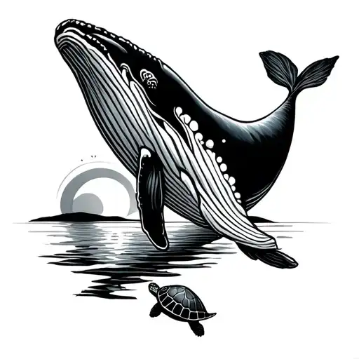 Whale And Sunset And Traveler's Tree And Tail Straw And Turtle
