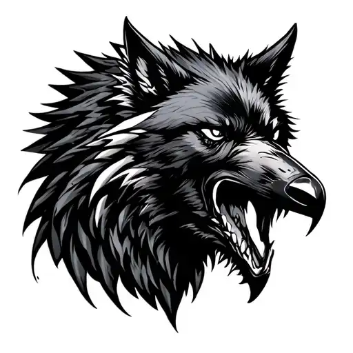 Angry Wolf And Raven