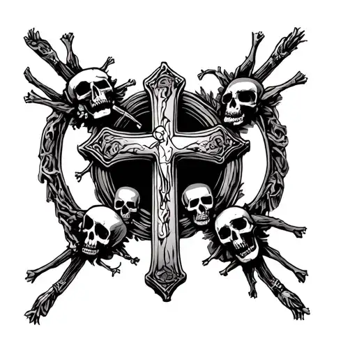 Catholic Cross With Skeletons Around It