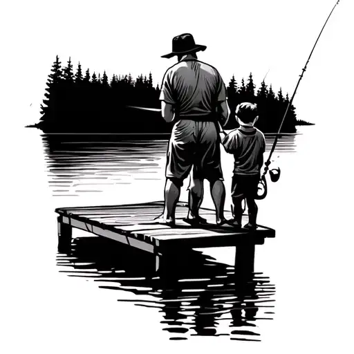 Father And Son Fishing On A Dock