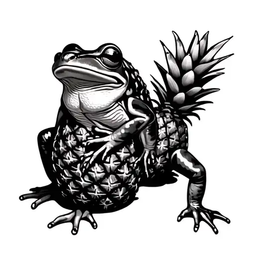 Standing Frog Leaning Against A Pineapple