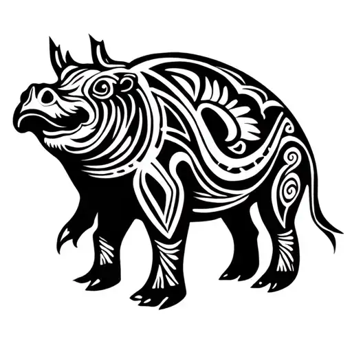 Sea Cow Silhouette Made Up Of Polynesian Tribal Images