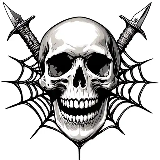 Skull With Dagger And Spider Web