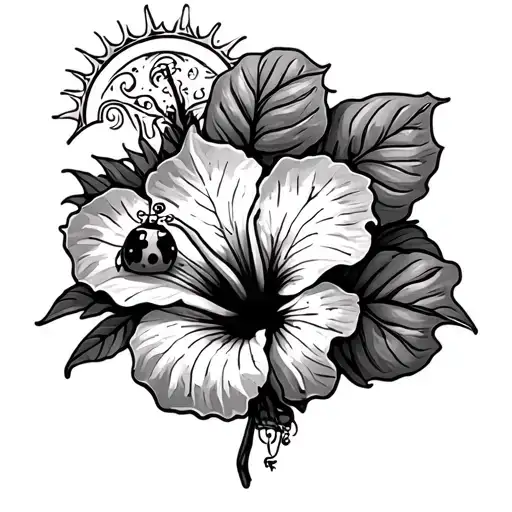 A Hibiscus Flower With A Ladybug On A Sheet And A Sun