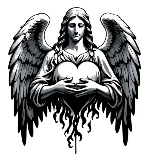Religious Angel Holding A Heart With Flames