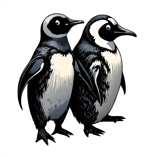 Gemini Symbol And Penguin Characters Dressed