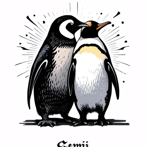 Penguin And Gemini Symbol With Persons Name Written