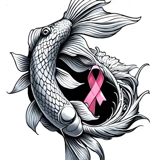 Breast Cancer Ribbon Half Koi Fish Transforming